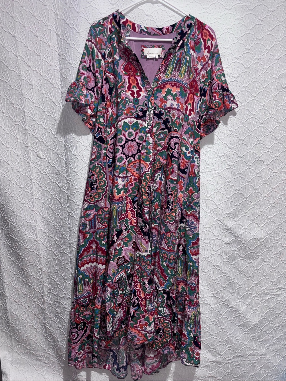 Anthropologie Midi Dress M Floral Paisley Boho Tiered Ruffle Sleeve